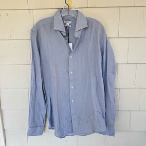 Reiss Ruban Linen Button Down Shirt Light Blue size Large NWT